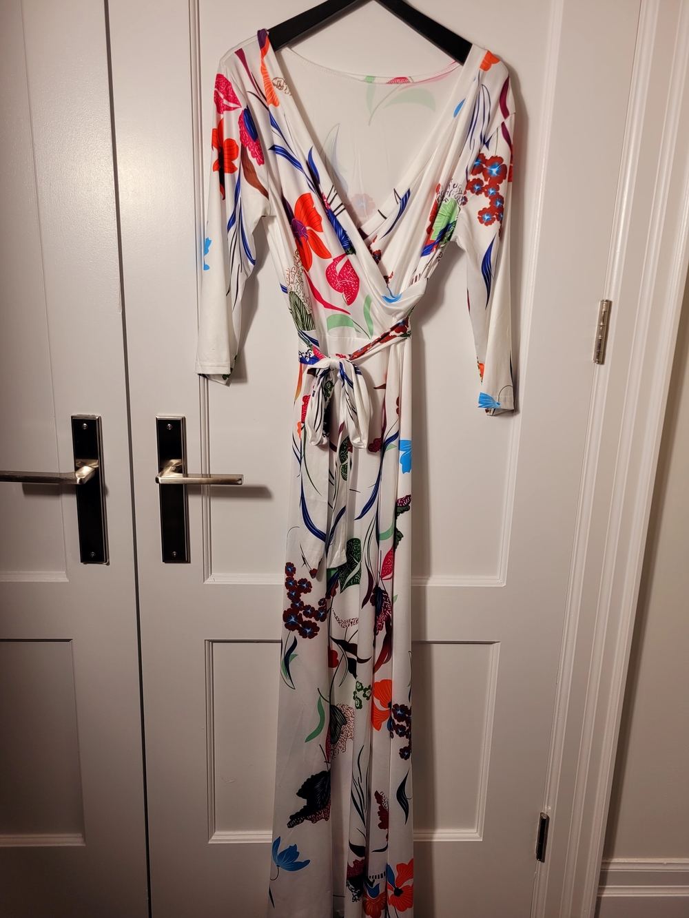 White Floral Wrap Maxi Dress - Colorful Print - Picture 2 of 9